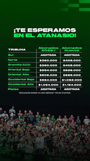 Los precios del abono con Atlético Nacional para el segundo semestre de 2026 - crédito @nacionaloficial/X