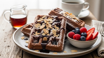 Waffles de chocolate con almendras: la receta perfecta para un desayuno lleno de sabor