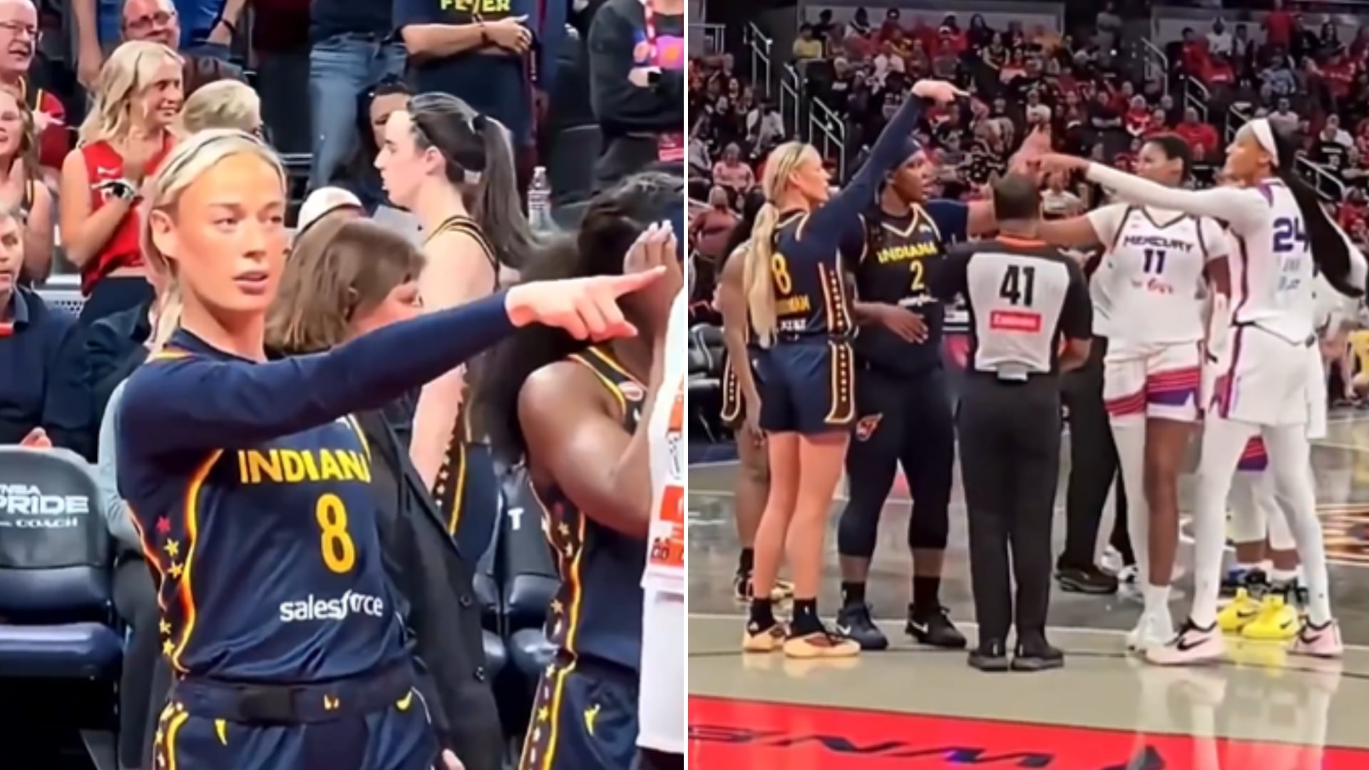 La polémica con Sophie Cunningham se reavivó tras un cruce con DeWanna Bonner en un partido entre Indiana Fever y Phoenix Mercury (X)