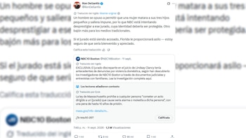 Captura de pantalla de una publicación en X de Ron DeSantis con una noticia citada de NBC10 Boston y una nota de la comunidad