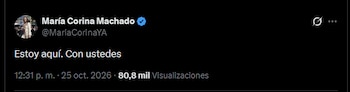 María Corina Machado anunció que está en Venezuela: “Estoy aquí; con ustedes”