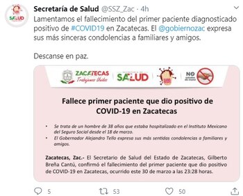 Primera muerte Covid-19 Zacatecas (Foto: