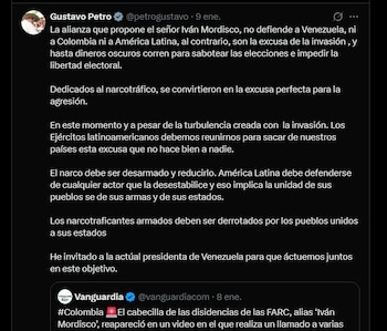 Publicación de Gustavo Petro del