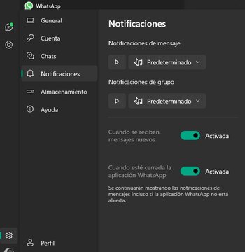 Ajustes de WhatsApp para Windows