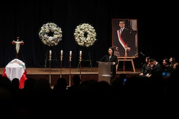 Keiko Fujimori habla durante el funeral del ex presidente de Perú Alberto Fujimori, en el Gran Teatro Nacional de Lima, Perú, 14 de septiembre de 2024. REUTERS/Sebastián Castañeda