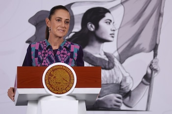 La presidenta de México, Claudia Sheinbaum, durante 'La Mañanera' de este jueves 16 de julio. (Crédito: Gobierno de México)
