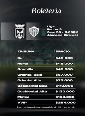 Aún quedan boletas para entrar al estadio Atanasio Girardot a ver el partido entre Atlético Nacional y Junior de Barranquilla, estas son las disponibles y sus precios - crédito @nacionaloficial/Instagram