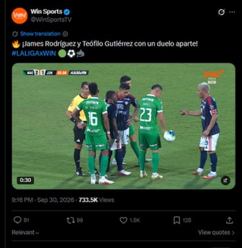 El momento cuando Teo le tira el balón a James-crédito @WinSportsTV/X