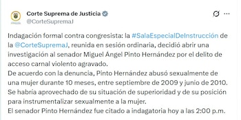 La indagatoria de Miguel Ángel Pinto fue citada para el lunes 21 de junio a las 2:00 p.m - crédito @CorteSupremaJ/X