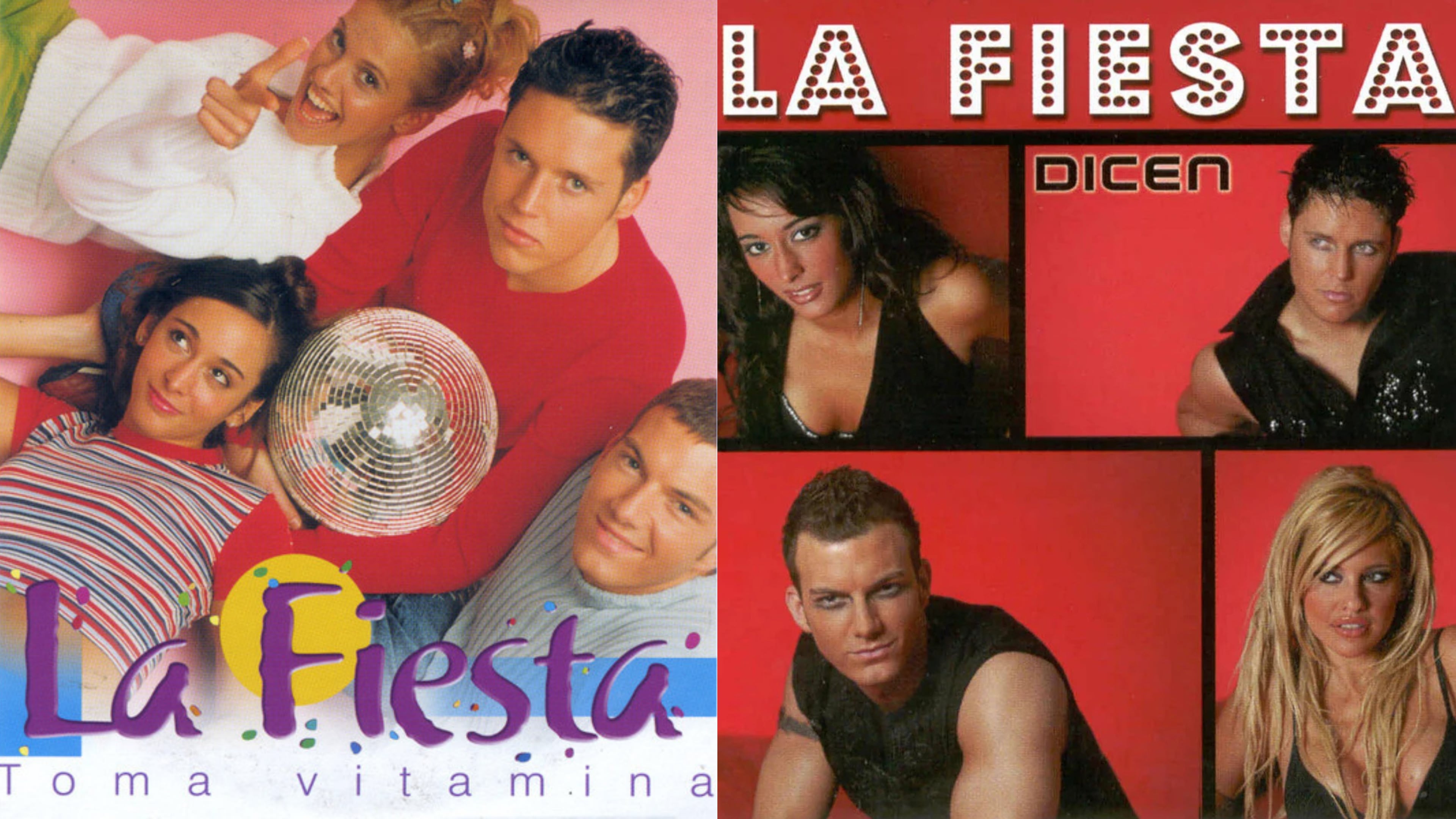 Portada de los dos discos de La Fiesta, 'Toma Vitamina' (2002) y 'Dicen' (2003).