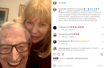 Cecilia Roth le agradeció al equipo y vivió el partido junto a su padre
