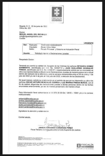 Citación de la Fiscalía a