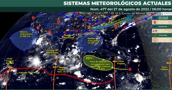 Clima en México para el 27 de agosto de 2022. Foto: Conagua Clima