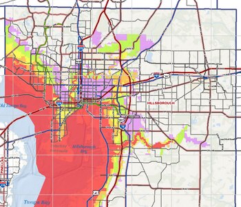Los mapas regionales con las rutas de evacuación (en este, la ciudad de Tampa, donde ya ha comenzado el éxodo) están disponibles en línea.