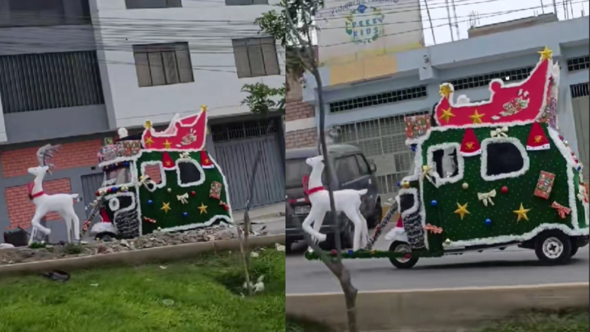 La Motonoel recorre las avenidas de Villa El Salvador, convirtiéndose en el centro de atención de grandes y chicos. Foto: Composición Infobae Perú