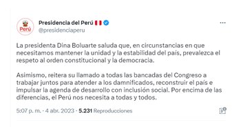 Comunicado de Dina Boluarte