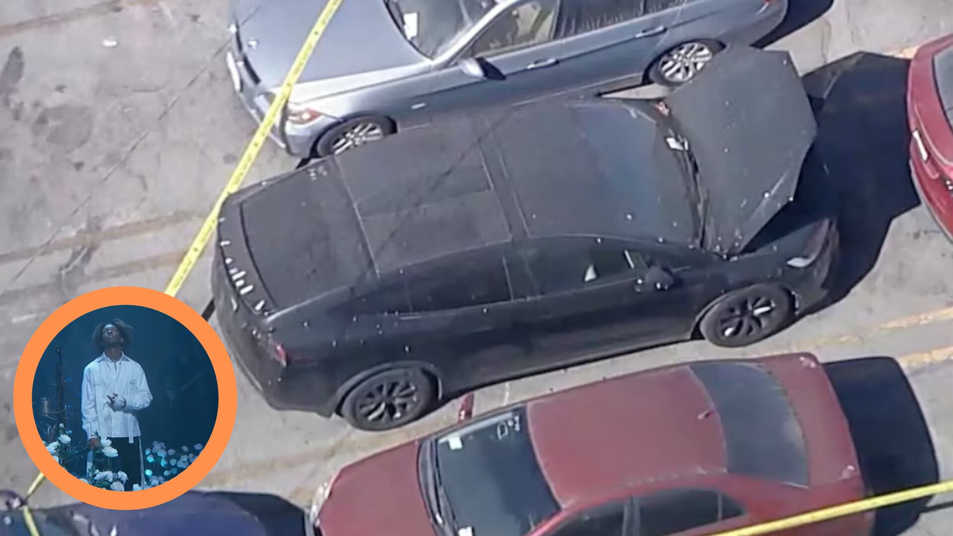 El automóvil está registrado a nombre de David Anthony Burke, conocido como D4vd, quien colabora con las autoridades mientras sigue de gira. (Captura de pantalla/KABC; Jimmy Kimmel Live!/ABC News)