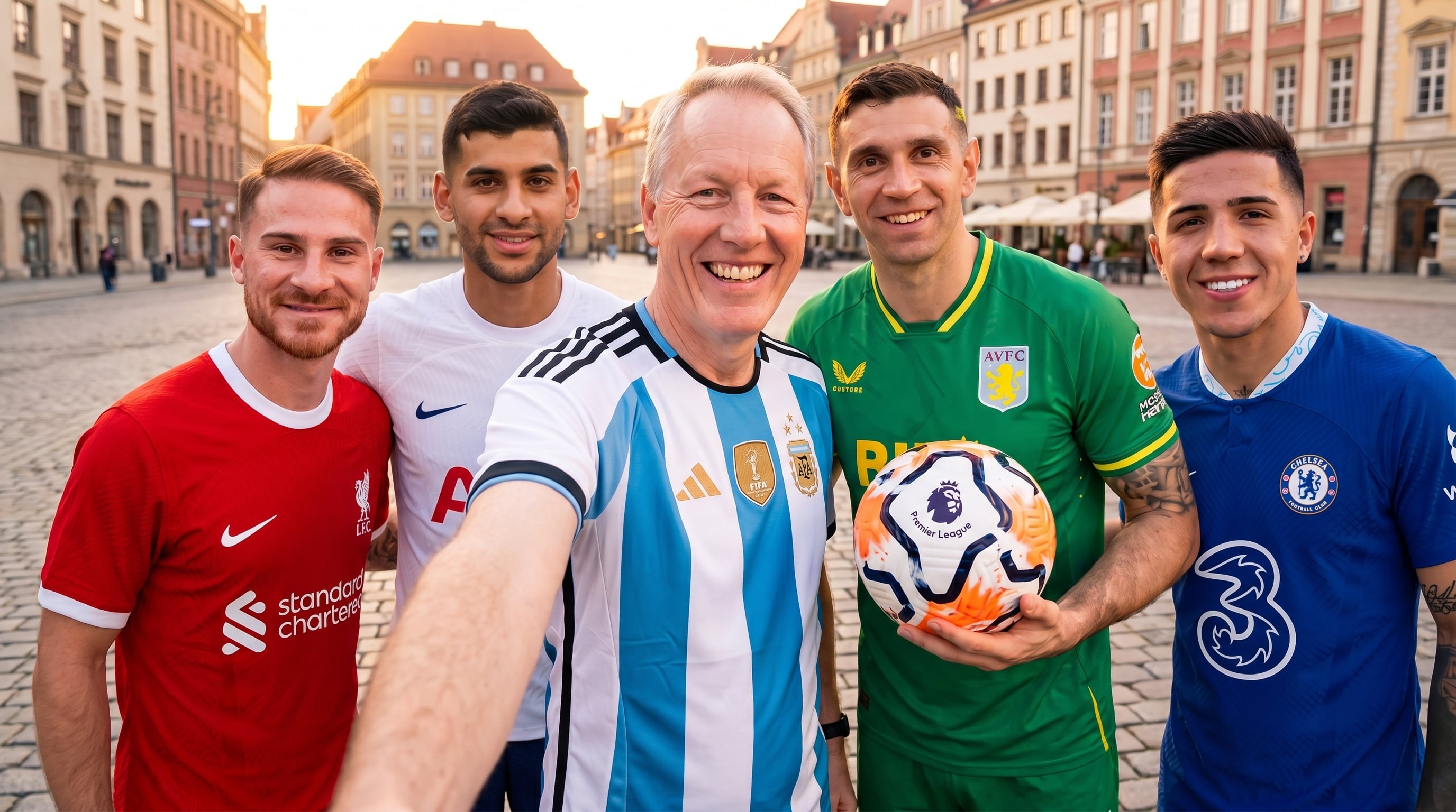 El embajador británico en Argentina, David Cairns, junto con los jugadores de la Selección en el video hecho con IA que publicó la institución