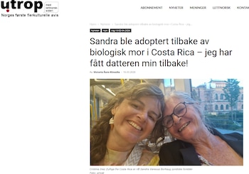 El reencuentro: Sandra Borhaug junto a su madre, Cristina Inez Zúñiga, quien denunció que sus hijos fueron sustraídos mientras ella trabajaba (Cortesía Utrop).