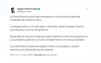 Miguel Uribe denuncia presiones del