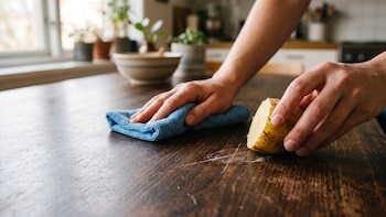 El tip de la papa cruda para eliminar rayones en muebles de madera