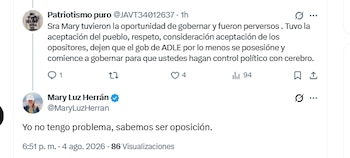 Mary Luz Herrán aseguró que hará oposición al Gobierno de De la Espriella - crédito @MaryLuzHerran/X