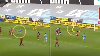 La definición de Santiago González para su gol ante la salida del portero Hairo Camacho.