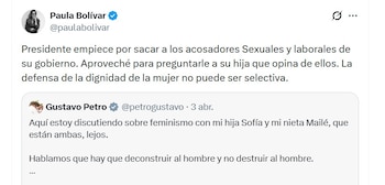 La periodista Paula Bolívar cuestiona la permanencia de funcionarios señalados por acoso sexual y laboral en el Gobierno Gustavo Petro - crédito @paulabolivar/X