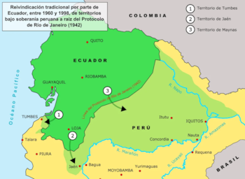 El territorio demandado por Ecuador en los conflictos con Perú. Crédito: Veteranos.