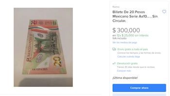 Bllete conmemorativo de 20 pesos.