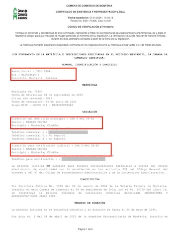 La empresa tiene registrado como