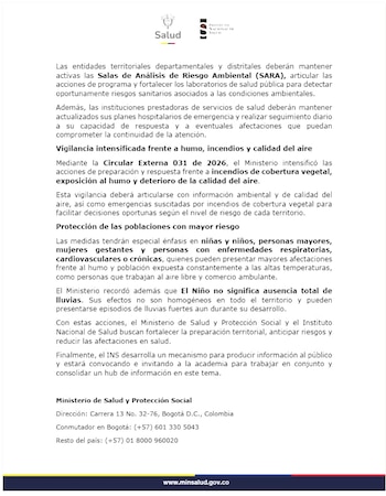 El Ministerio y el INS ampliarán el seguimiento sobre eventos de salud pública sensibles a las condiciones climáticas - crédito Ministerio de Salud