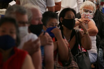 Elderly residents are pictured after