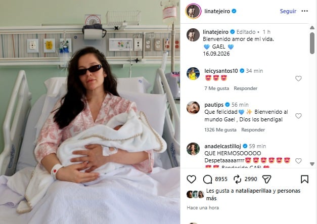 Lina Tejeiro confirmó el nacimiento de su primer hijo, Gael, durante la mañana del domingo 20 de septiembre - crédito linatejeiro/IG
