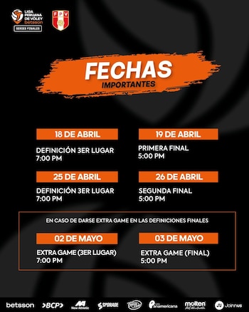 Fechas de las finales de la Liga Peruana de Vóley 2025/26.