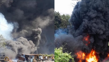 Una pipa se accidentó en el kilómetro 106 de la ruta al Atlántico en Zacapa y desató un incendio. (Cortesía: )
