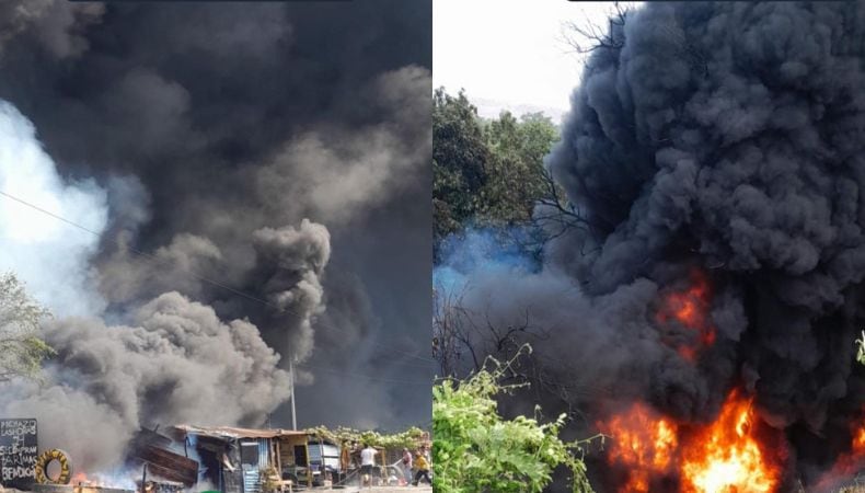Una pipa se accidentó en el kilómetro 106 de la ruta al Atlántico en Zacapa y desató un incendio. (Cortesía: )