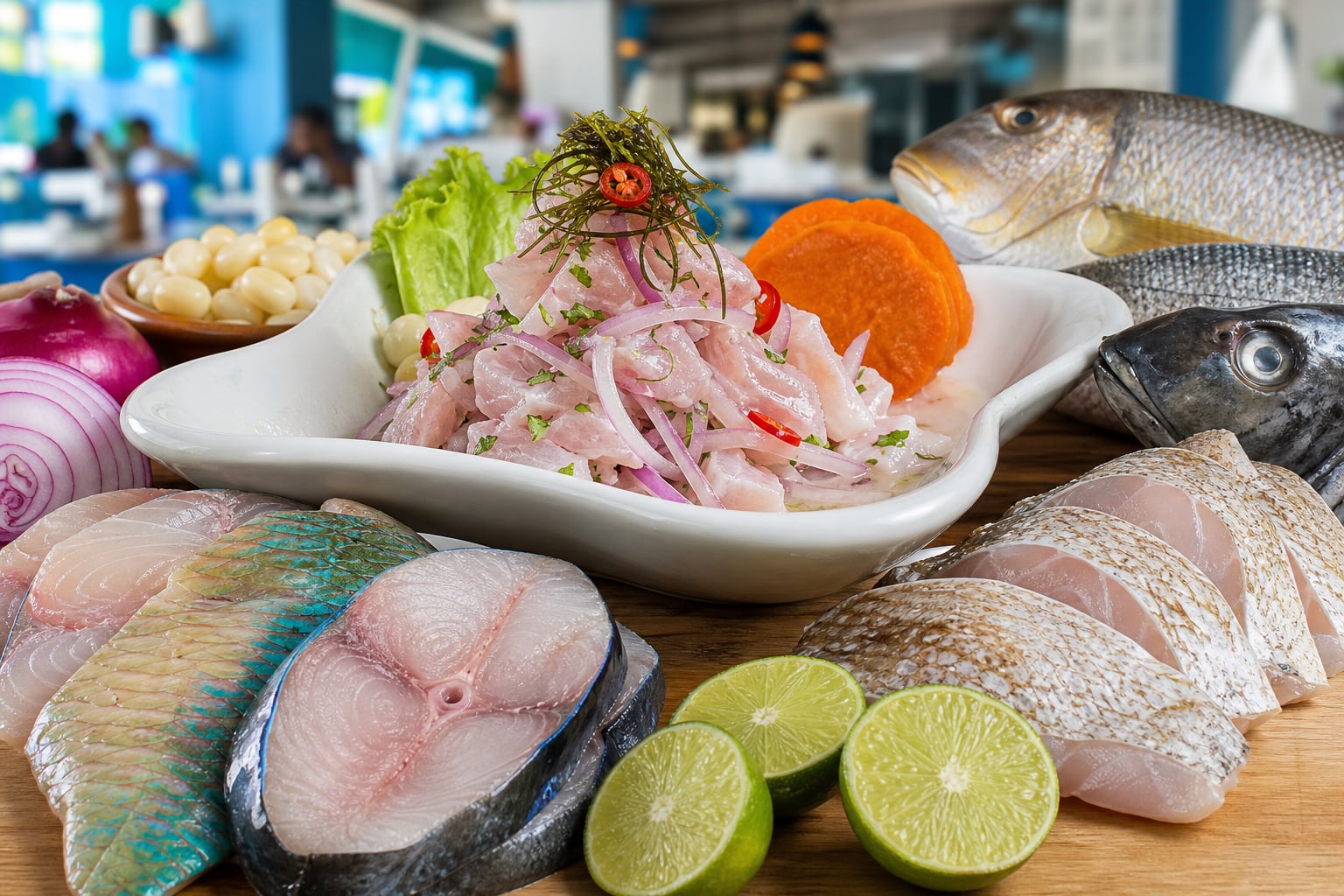 Un plato de ceviche servido junto a cortes de diversas especies marinas ilustra la incorporación de nuevos pescados en la gastronomía de Lima. (Imagen Ilustrativa Infobae)