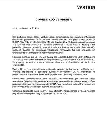 Comunicado de Vastion Group, empresa