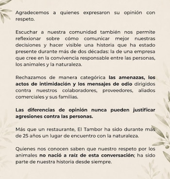 El Tambor denunció amenazas contra sus empleados tras la polémica por el letrero de los perros - crédito @eltambor_rest/tiktok