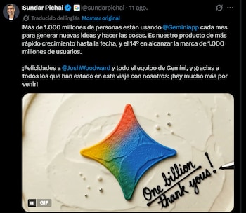 Gemini superó los 1.000 millones de usuarios al mes.