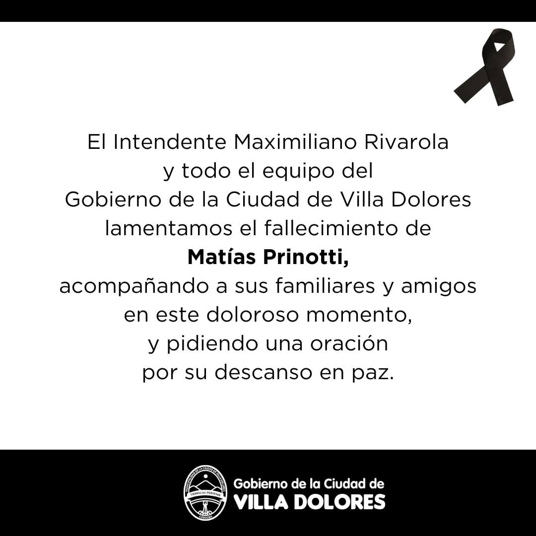 El comunicado emitido por el Municipio de Villa Dolores