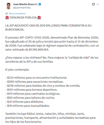 Esta fue la denuncia del concejal caleño Juan Martín Bravo - crédito @juanmartinbc/X