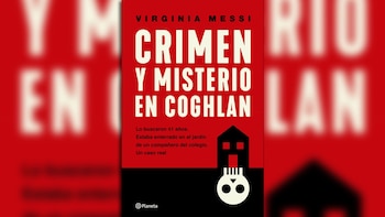Portada del libro "Crimen y Misterio en Coghlan" de Virginia Messi. Fondo rojo con texto blanco, una casa negra y una calavera blanca en la parte inferior