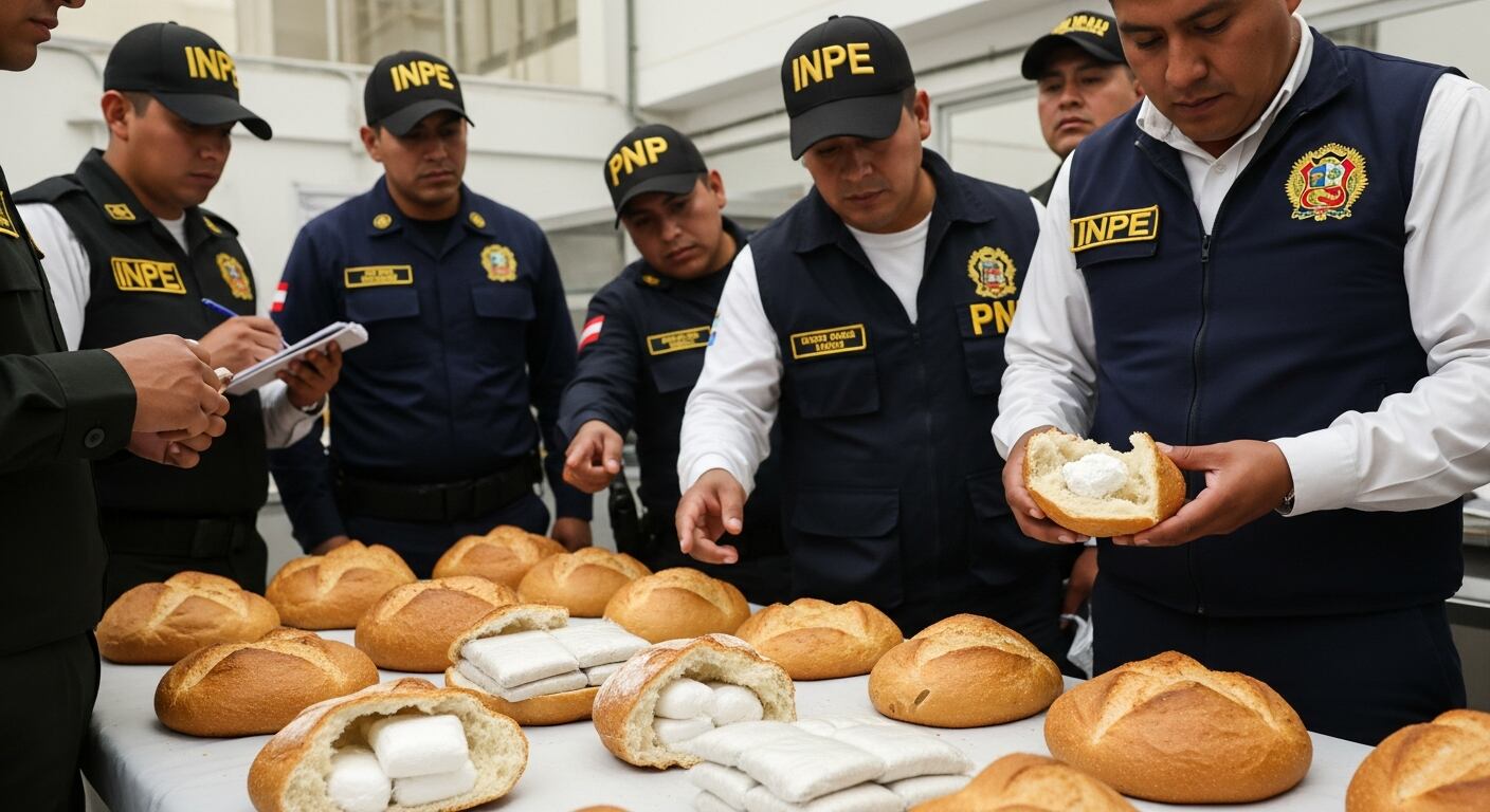 Agentes del INPE y la PNP inspeccionan panes con droga incautados durante un operativo antidrogas en Piura, revelando paquetes de sustancia ilícita ocultos en su interior. (Imagen Ilustrativa Infobae)