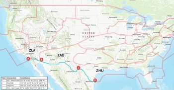 Ilustración sobre las zonas de prohibición de vuelo de drones en la frontera con México. Crédito: FAA