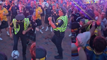 Colombiano puso a jugar a un policía de Boston con el balón en el FanFest del Mundial y el video se hizo viral