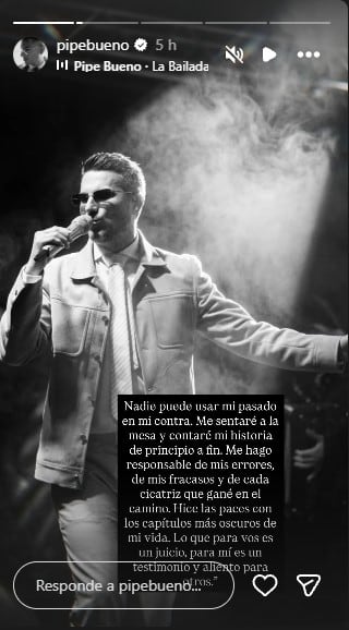 El cantante de música popular afirmó en sus redes sociales que nadie puede usar su pasado en su contra y que asume la responsabilidad de sus errores - crédito @pipebueno/Instagram