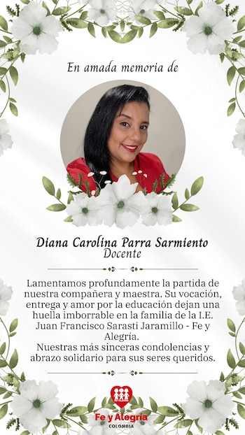 El caso mantiene en incertidumbre a la comunidad educativa, que lamenta la sorpresiva pérdida de la profesora - crédito I. E. Juan Francisco Sarasti - Fe Y Alegría / Facebook