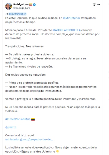 Este fue el mensaje del ministro del Interior sobre el nuevo decreto - crédito @Rodrigo_Lara_/X